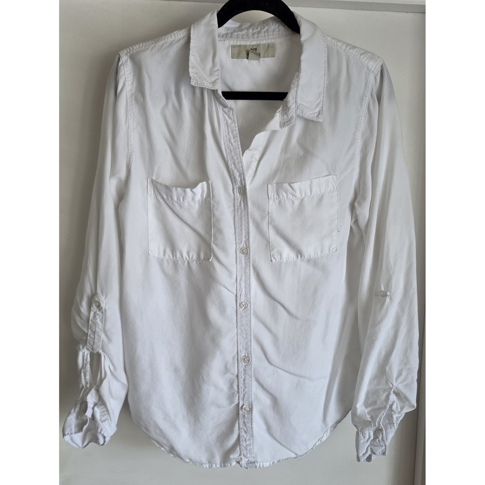 Thread + Supply Women's Button Down Shirt Size L White Long Sleeve Top Blouse